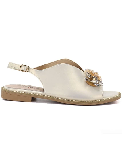 Dámské kožené ploché sandály s krystaly zlaté S.Barski 61-6004