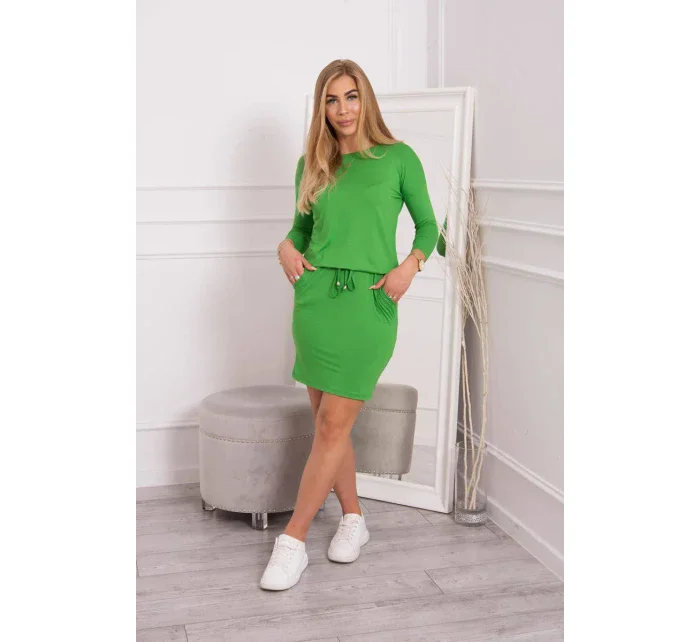 Světle zelené viskózové šaty s vázáním v pase