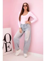 Dámská halenka s dlouhým rukávem a hlubokým výstřihem bonbónově růžová