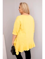 Dámská blůza Plus Size s bavlnou, volánem a ohrnovacími rukávy žlutá Dámská blůza Plus Size s bavlnou, volánem a ohrnovacími rukávy žlutá