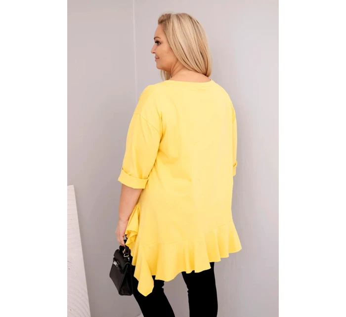 Dámská blůza Plus Size s bavlnou, volánem a ohrnovacími rukávy žlutá Dámská blůza Plus Size s bavlnou, volánem a ohrnovacími rukávy žlutá