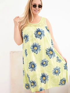 Dámské šaty Plus Size z viskózy s květinovým vzorem a s krajkovým výstřihem světle zelená