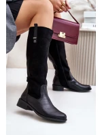 Dámské Zateplené Kozačky Kolena Na Zip Černé model 21672304 - Boto