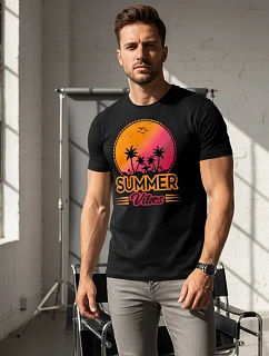 Pánské tričko s potiskem Summer Vibes černé FashionStreet NX047R