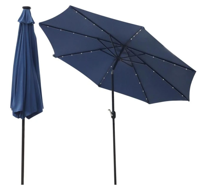 ZAHRADNÍ SLUNEČNÍK S LED OSVĚTLENÍM 300 CM TMAVĚ MODRÝ
