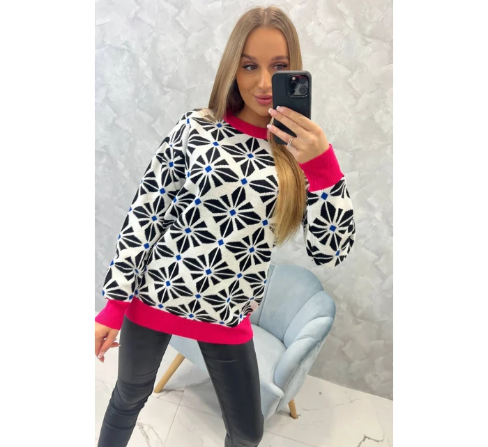 Svetr s geometrickým motivem bílý
