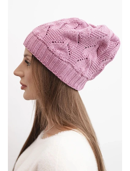 Dámská zimní čepice z vlny s krajkovým vzorem model 21817803 tmavě růžová - K-Fashion Dámská zimní čepice z vlny s krajkovým vzorem model 21817803 tmavě růžová - K-Fashion