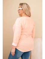 Dámská blůza Plus Size s potiskem a perlami meruňková Dámská blůza Plus Size s potiskem a perlami meruňková