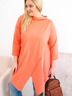Dámská bavlněná blůza Plus Size asymetrická s ohrnutým rukávem meruňková