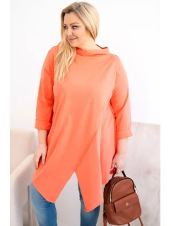 Dámská bavlněná blůza Plus Size asymetrická s ohrnutým rukávem meruňková