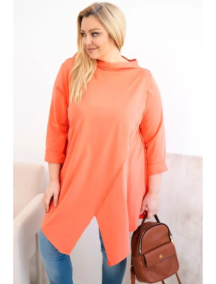 Dámská bavlněná blůza Plus Size asymetrická s ohrnutým rukávem meruňková