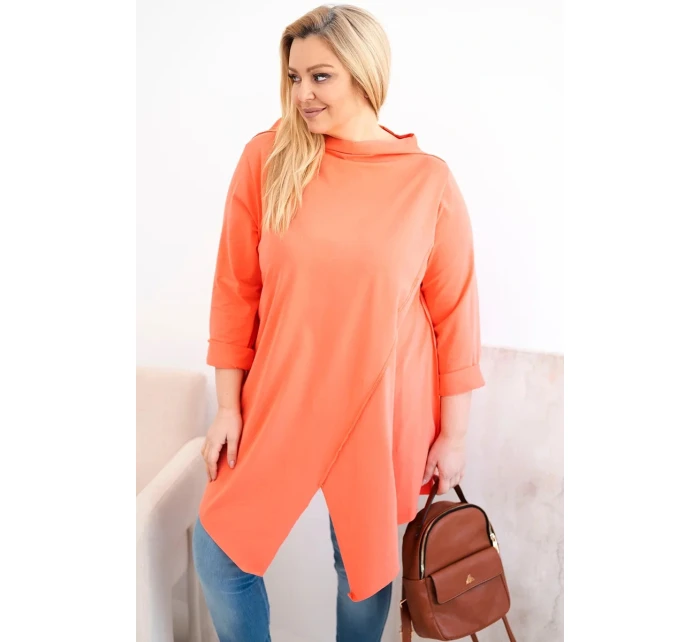 Dámská bavlněná blůza Plus Size asymetrická s ohrnutým rukávem meruňková