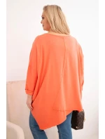 Dámská bavlněná blůza Plus Size s asymetrickým spodním lemem a V výstřihem meruňková