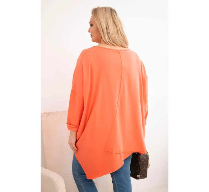 Dámská bavlněná blůza Plus Size s asymetrickým spodním lemem a V výstřihem meruňková