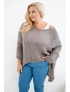 Dámský svetr oversized s výstřihem do V a delším zadním dílem průřezový fango