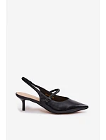 Kožené Lodičky Sandály na Podpatku S Páskem D&A CR61-3046 Černé