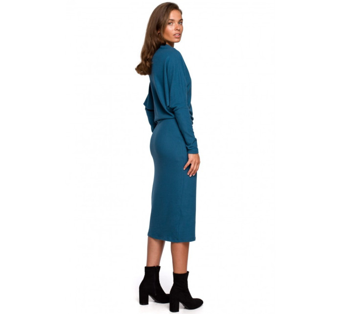S245 Pletené šaty s límečkem - oceánsky modré