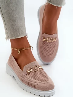 Dámské mokasíny na plochém podpatku se zlatými detaily, růžová Limentia