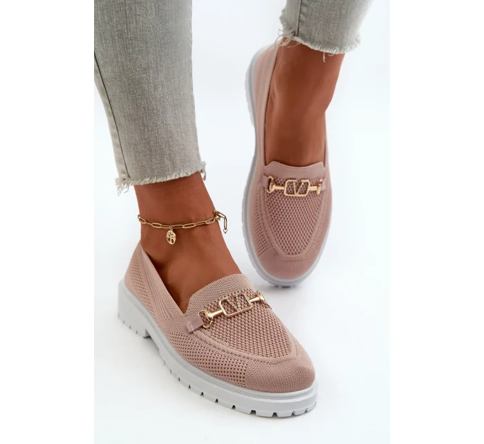 Dámské mokasíny na plochém podpatku se zlatými detaily, růžová Limentia Dámské mokasíny na plochém podpatku se zlatými detaily, růžová Limentia