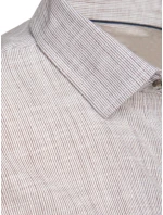 Pánská košile s dlouhým rukávem a jemným proužkem béžová FashionStreet DX2657 Pánská košile s dlouhým rukávem a jemným proužkem béžová FashionStreet DX2657