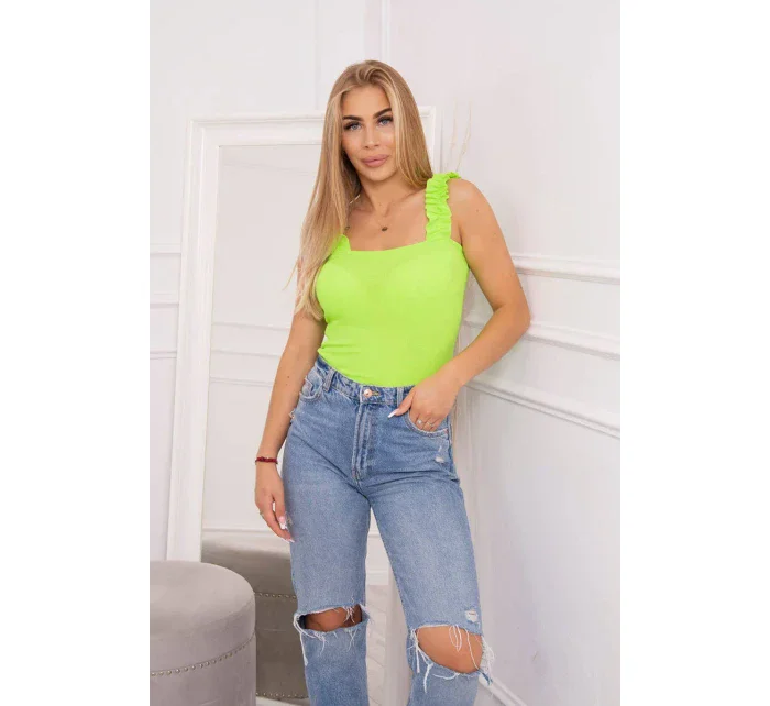 Halenka bez ramínek s volánky zelená neonová Halenka bez ramínek s volánky zelená neonová