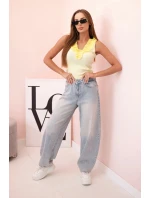 Dámská halenka bez rukávů s volánem u výstřihu pruhovaná žlutá