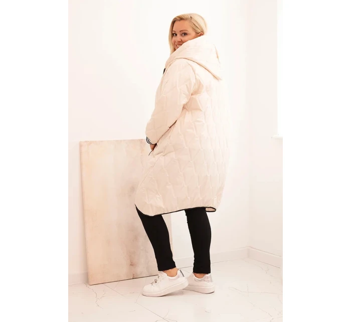 Dámská bunda Plus Size prošívaná s kapucí a model 21297098 manžetami béžová - K-Fashion