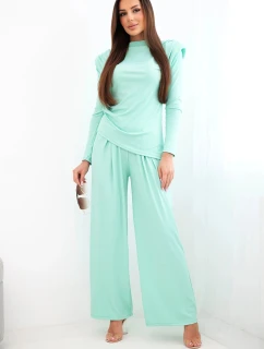 Dámská bavlněná souprava s halenkou a kalhotami s širokými nohavicemi mátová