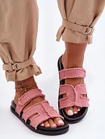 Dámské materiálové sandály na zip Růžové Lamirose