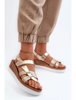 model 21661420 Dámské Kožené Sandály Na Platformě Zlaté - Zazoo model 21661420 Dámské Kožené Sandály Na Platformě Zlaté - Zazoo