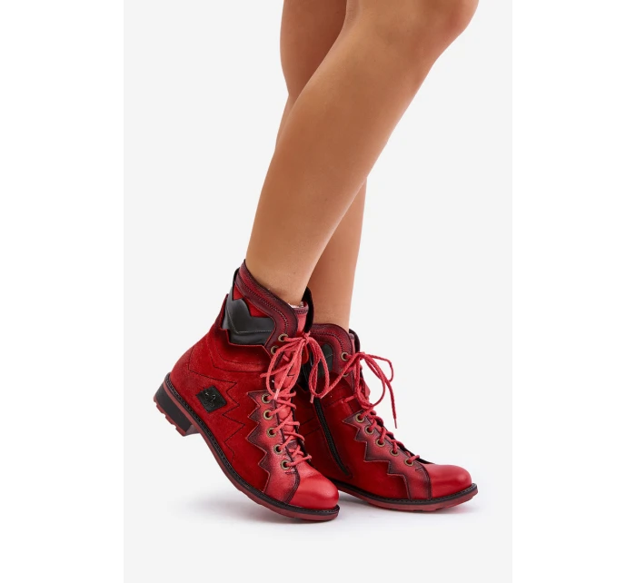 Kožené Zateplené Boty Dámské Na Plochém Podpatku model 21677266 Červené - Maciejka