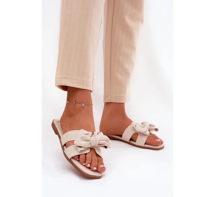 Plné Dámské Pantofle S Mašlí Béžové model 21688585 - Boto