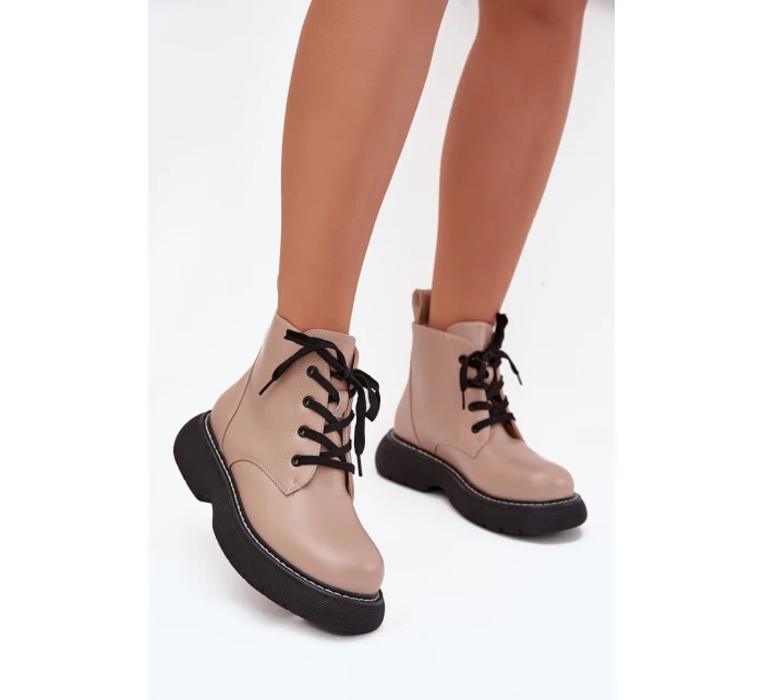 Zateplené dámské kotníkové boty na platformě s šněrováním tmavě béžové Harmine Zateplené dámské kotníkové boty na platformě s šněrováním tmavě béžové Harmine