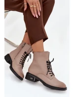 Dámské kotníkové boty z pravé kůže na nízkém podpatku zateplené model 21712295 béžové - VINCEZA