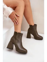 Kotníkové boty na vysokém sloupkovém podpatku z ekologické kůže tmavě zelené Selarae Kotníkové boty na vysokém sloupkovém podpatku z ekologické kůže tmavě zelené Selarae