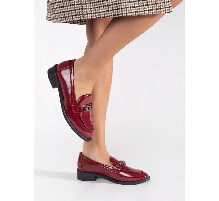Výborné vínový mokasíny dámské na širokém podpatku Výborné vínový mokasíny dámské na širokém podpatku