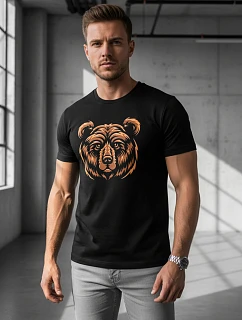 Pánské tričko s potiskem medvěda černé FashionStreet NX043R