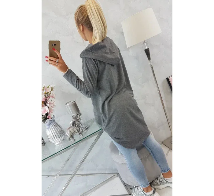 Mikina s kapucí s dlouhými zády v grafitové barvě