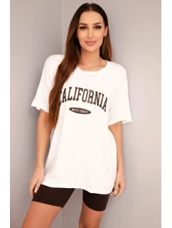 Dámská bavlněná souprava s tričkem a legínami s lampasem béžová