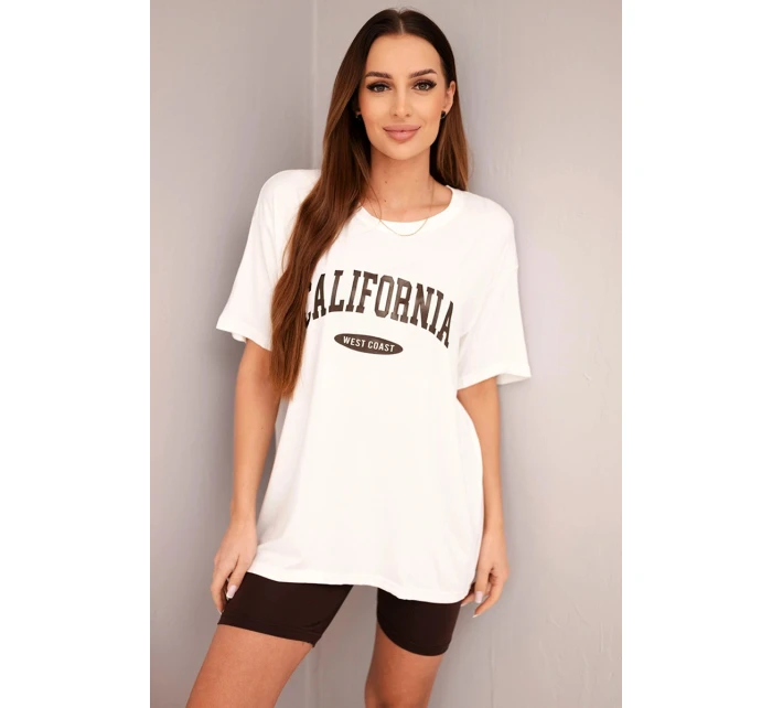 Dámská bavlněná souprava s tričkem a legínami s lampasem béžová