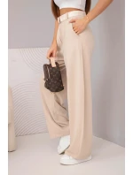 Dámské bavlněné kalhoty se širokou nohavicí a páskem béžové Dámské bavlněné kalhoty se širokou nohavicí a páskem béžové