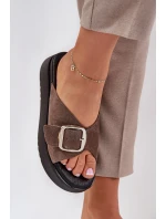 Dámské Zamszové Klapky S Přezkou Na Platformě Hnědé Zazoo 3019