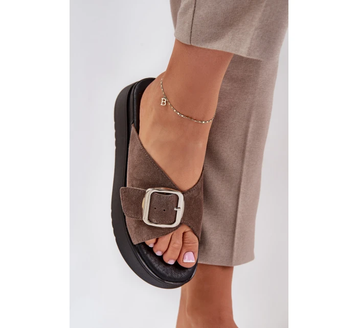 Dámské Zamszové Klapky S Přezkou Na Platformě Hnědé Zazoo 3019