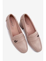 Kožené dámské polobotky na podpatku model 22100040 Béžové - VINCEZA