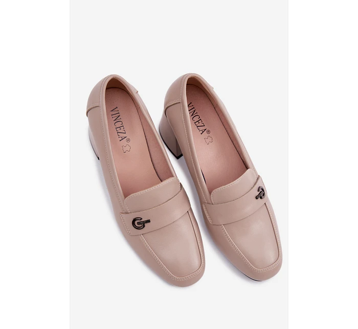 Kožené dámské polobotky na podpatku model 22100040 Béžové - VINCEZA