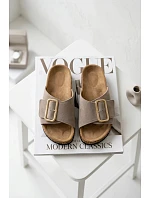 Kožené semišové dámské pantofle s přezkou tmavě béžové Beryl