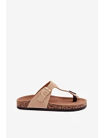 Kožené semišové žabky s zlatou sponou béžové Honey