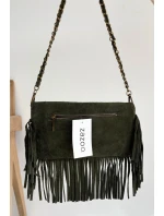 Dámská semišová kabelka s třásněmi na řetízku Narella – tmavě zelená