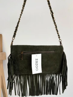 Dámská semišová kabelka s třásněmi na řetízku Narella – tmavě zelená