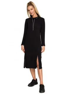 Dámské pletené midi šaty s pruhy s logy M688 černé - MOE